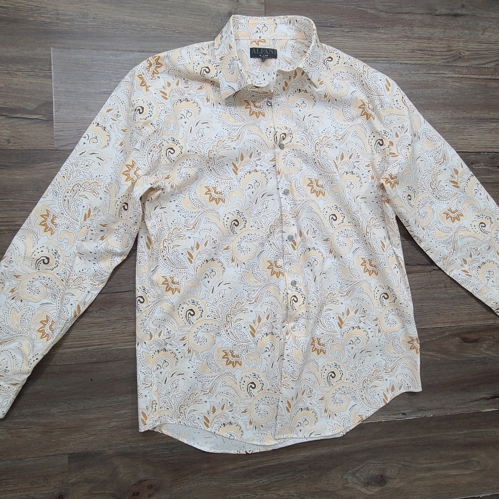 Alfani Men's Dress Shirt White & Brown Lg
